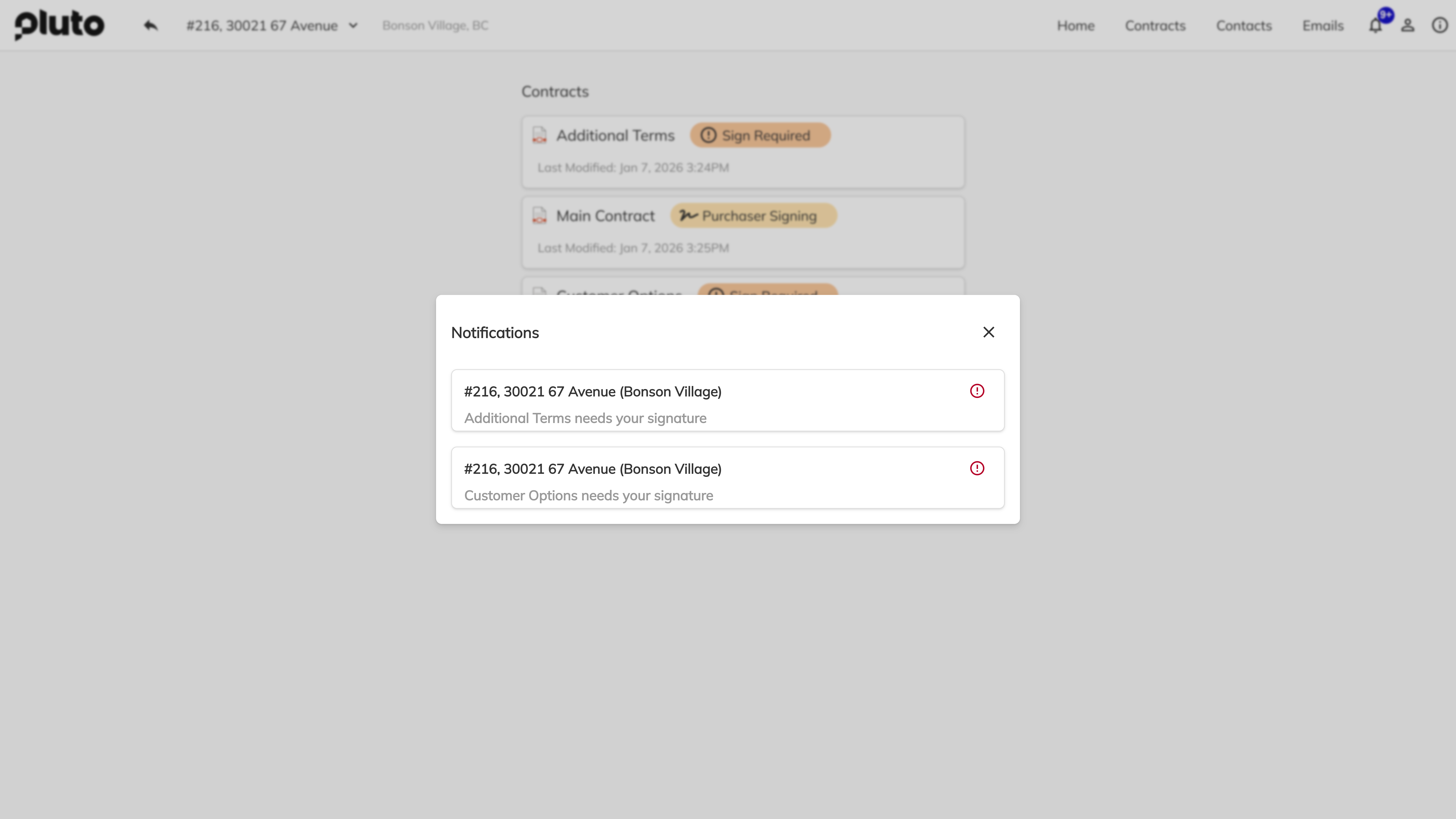 Contract Page showing Contract Status